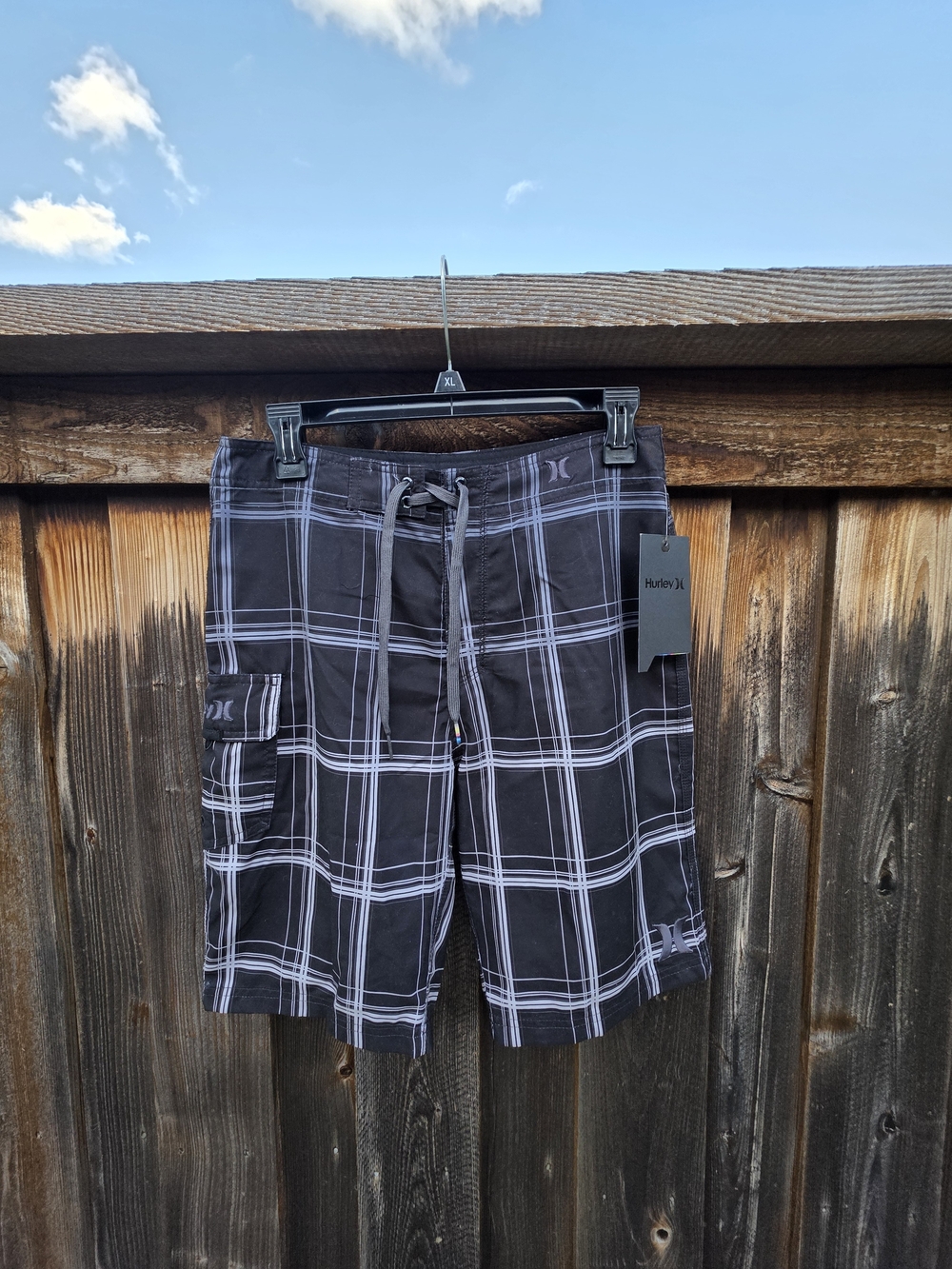 Hurley Black Plaid Men's Swim Board Shorts